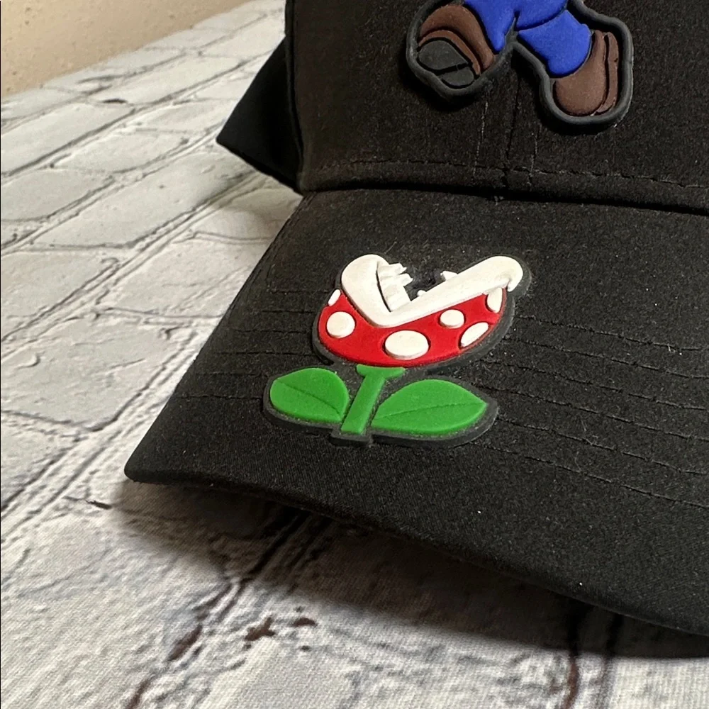 Super Mario Baseball Cap Hat Black with Piranha Plant Patch Adjustable Back NEW - Picture 15 of 15